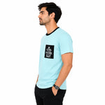 Men's Round Neck Contrast Printed Pocket Tee Shirt - Sky Blue
