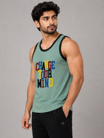 HG "CHANGE YOUR MIND" Printed Cotton Vest For Men's - Turquoise Green