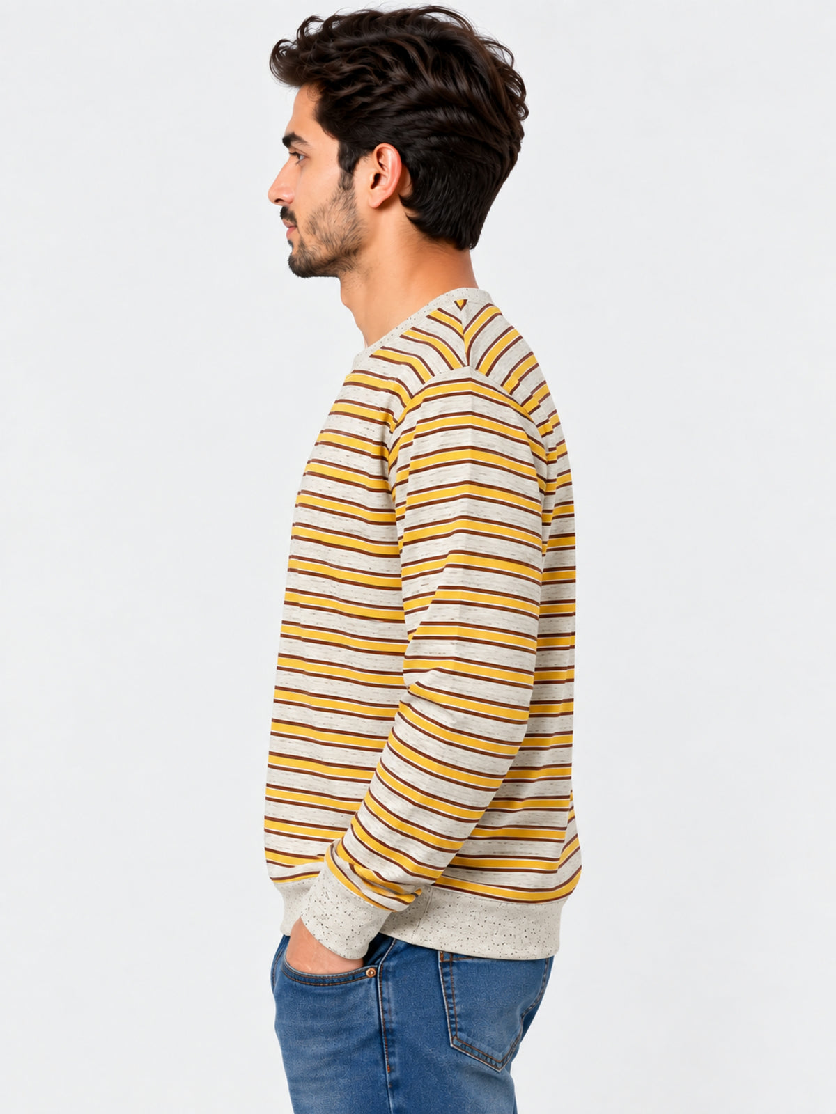 HG Men's Yarn Dyed Stripper Fleece Sweat Shirt - Textured Gray