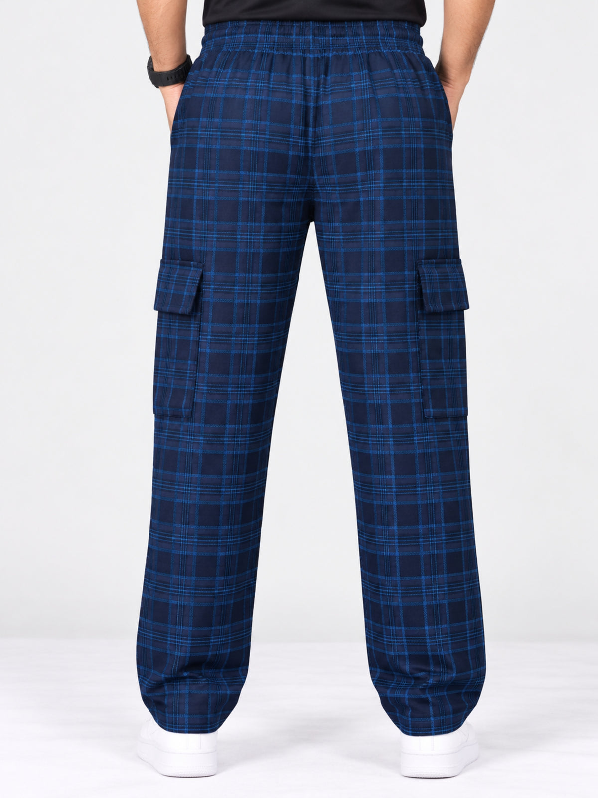Men Cargo Casual Check Trouser - Navy