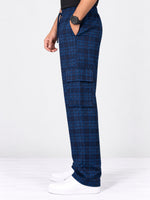 Men Cargo Casual Check Trouser - Navy