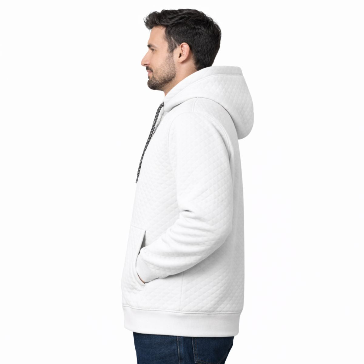 HG Men’s Luxury Quilted Pullover Hoodie – White Edition