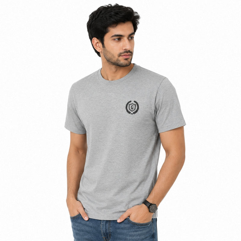 Men's Signature Emb. Round Neck Tee Shirt - Light Gray