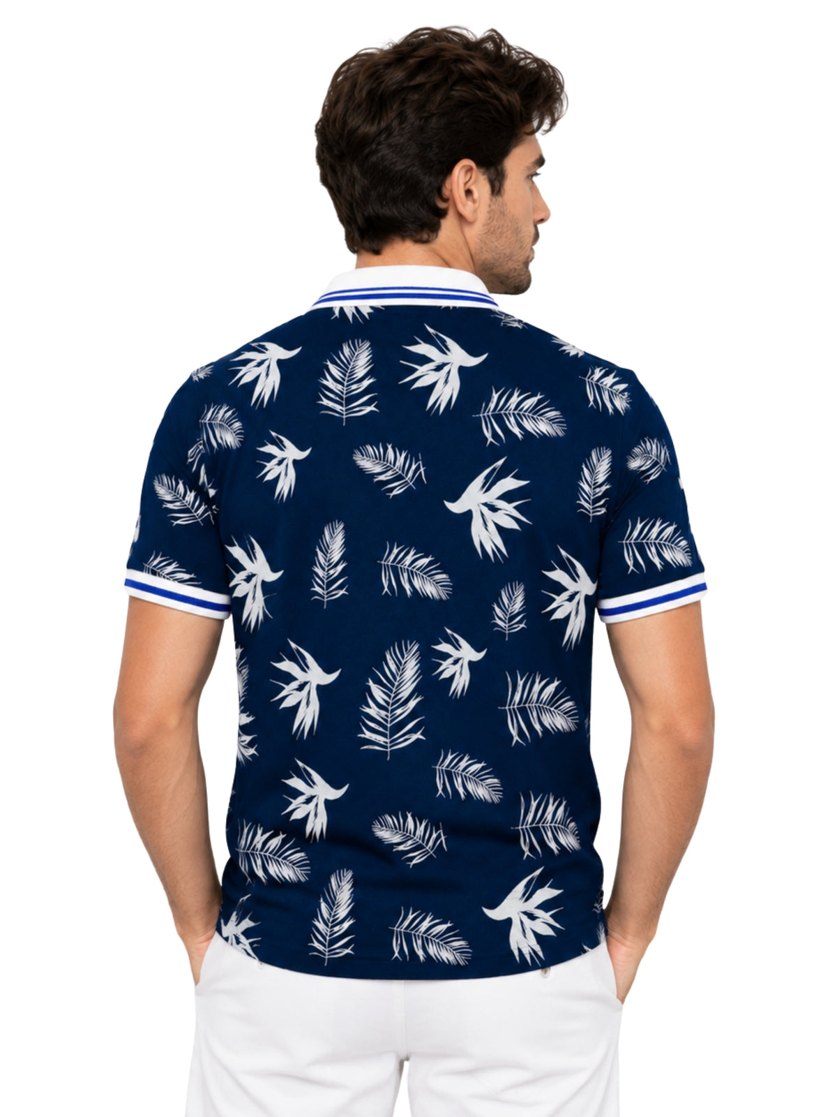 Men's Tropical Leaf Print Piqué Cotton Polo Shirt