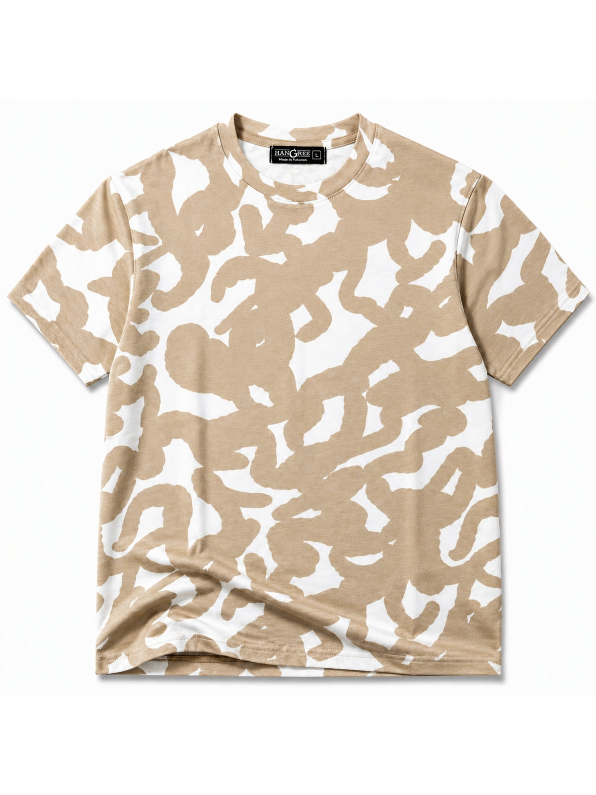 Men's Abstract Print Cotton Jersey T-Shirt - Sand & White