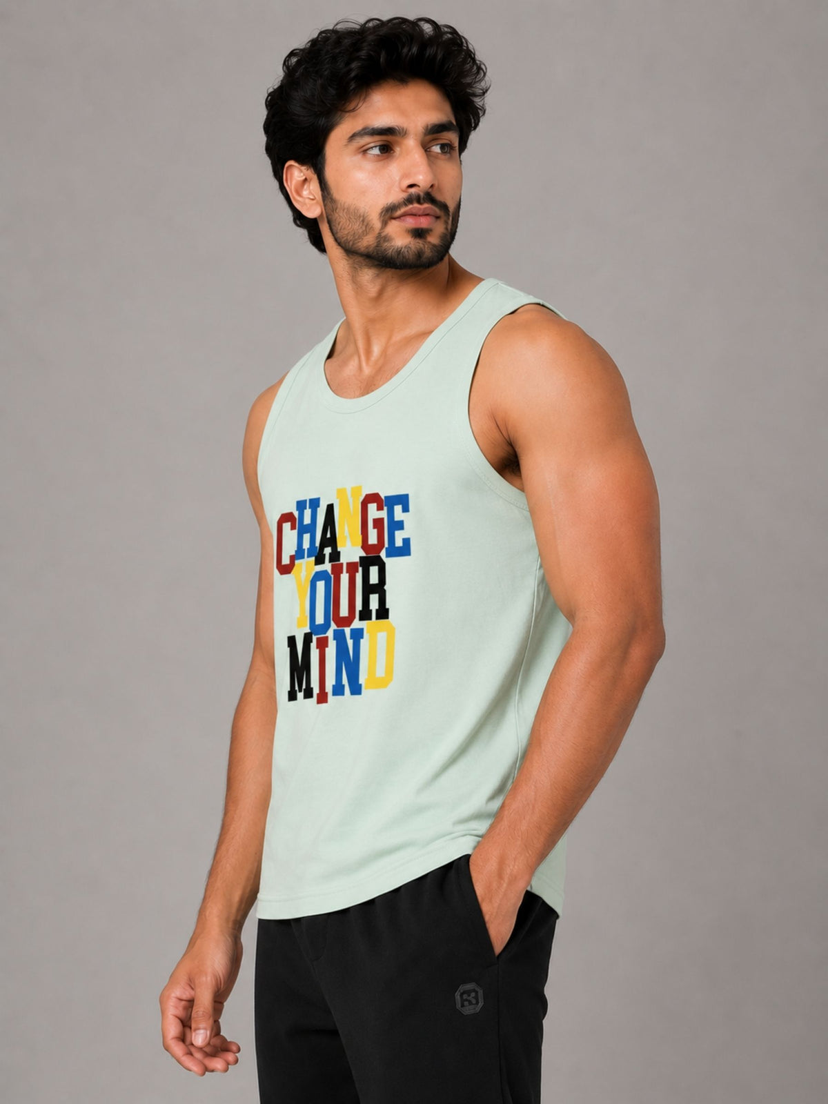 HG "CHANGE YOUR MIND" Printed Cotton Vest For Men's - Aqua Spring