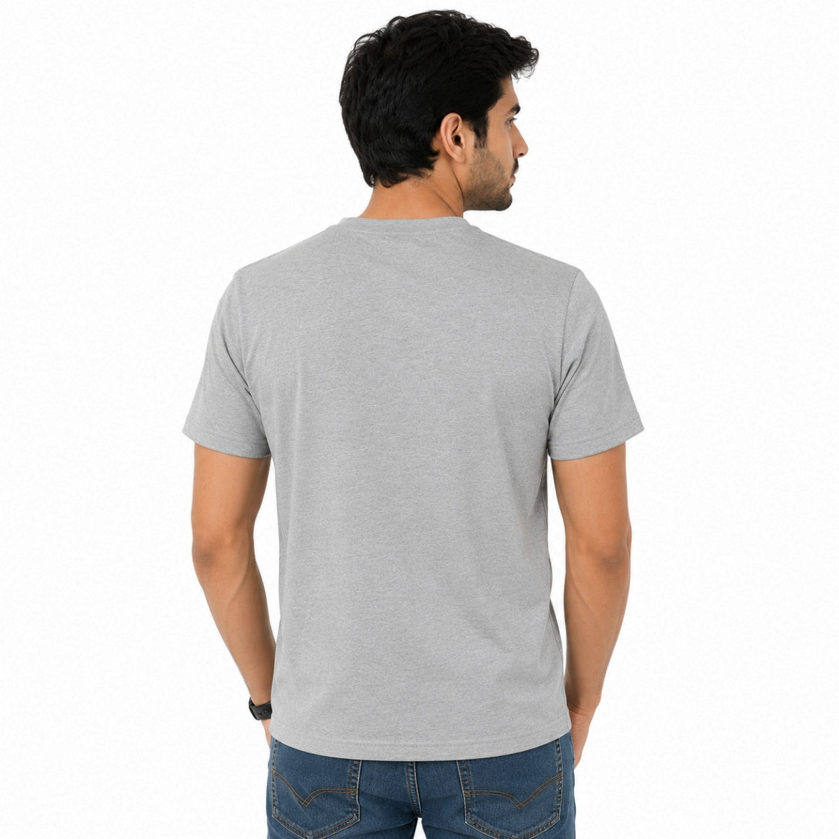 Men's Signature Emb. Round Neck Tee Shirt - Light Gray
