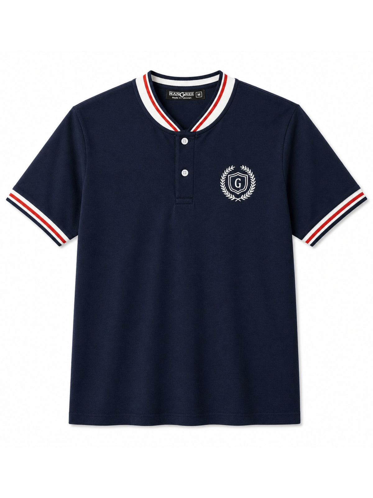 Men’s Signature Embroidered Contrast Neck Henley T-Shirt – Navy