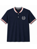 Men’s Signature Embroidered Contrast Neck Henley T-Shirt – Navy