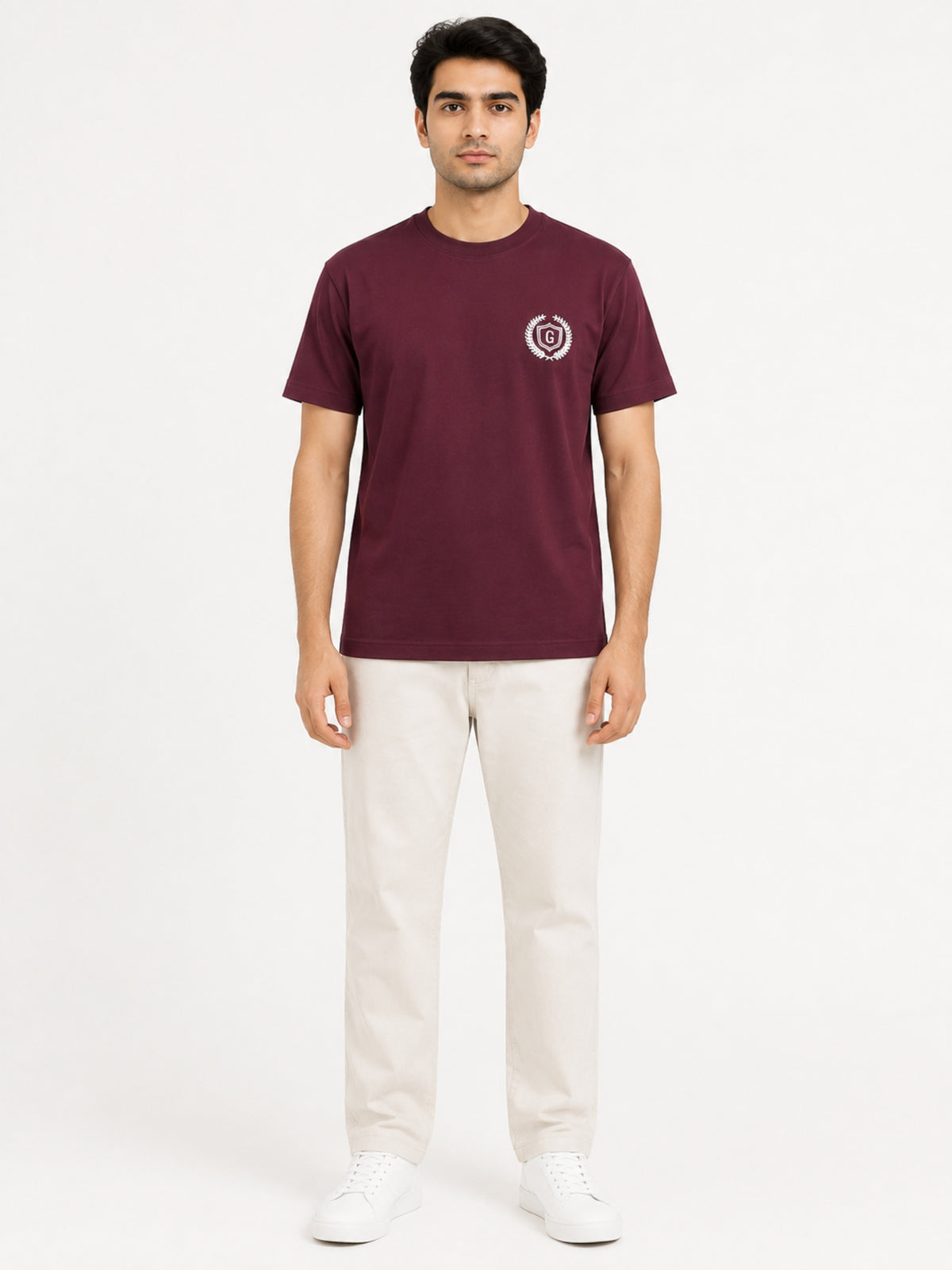 Men's Signature Emb. Round Neck Tee Shirt - Maroon