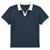 Men’s Classic Thermal Knit Contrast Collar Polo Shirt – Charcoal Blue
