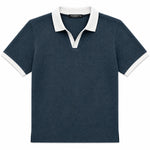 Men’s Classic Thermal Knit Contrast Collar Polo Shirt – Charcoal Blue