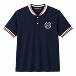 Men’s Signature Embroidered Contrast Neck Henley T-Shirt – Navy