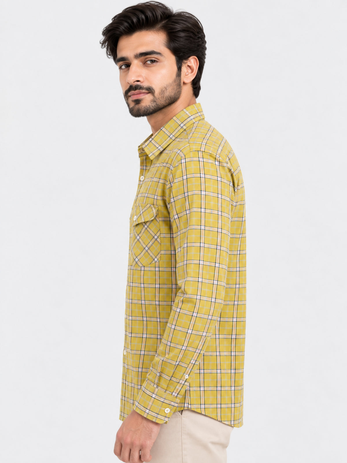 Men's Checkered Summers Casual Shirt - Leaf Yellow