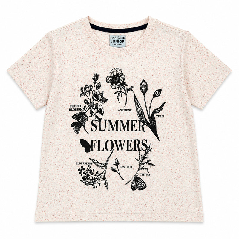 Girls’ Summer Flowers Graphic Printed T-Shirt – Off White