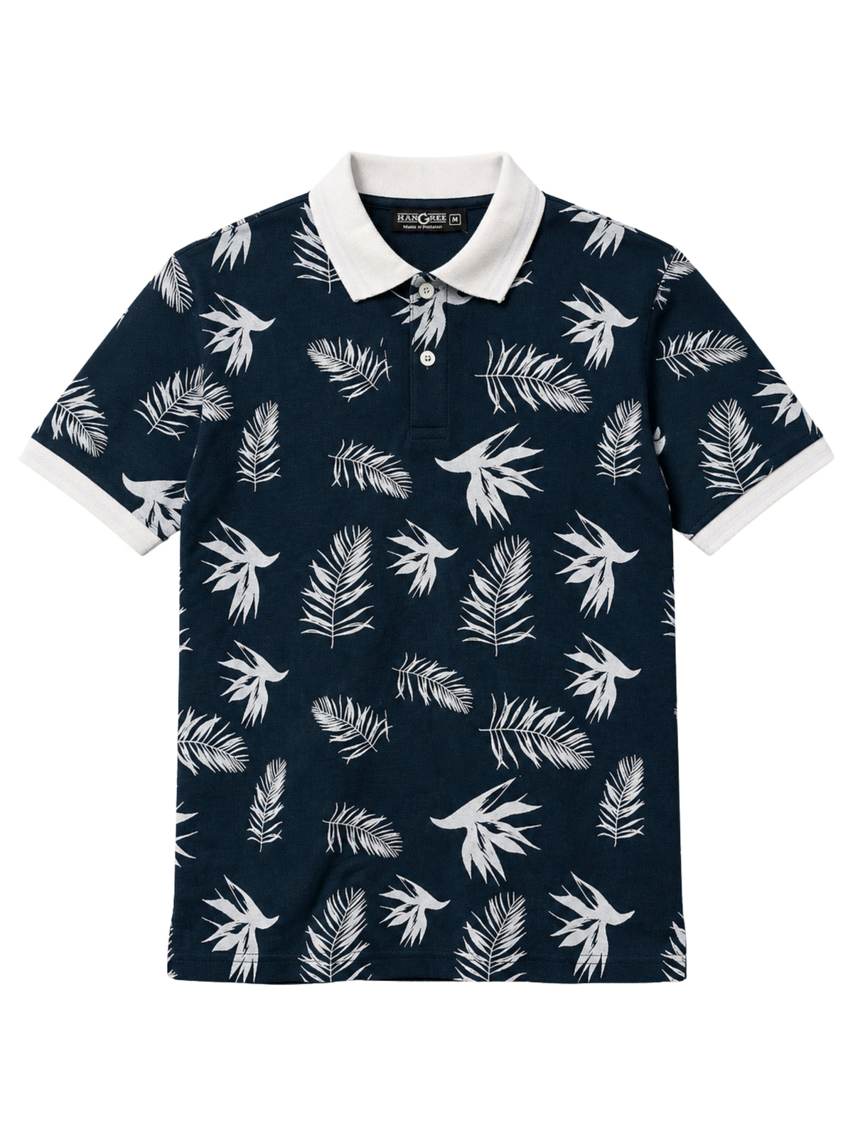 Men's Tropical Leaf Print Piqué Cotton Polo Shirt