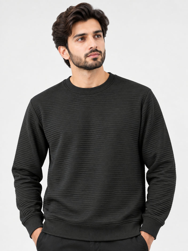 HG Men's Premium Polyestre Fleece Pattern Sweat Shirt - Black