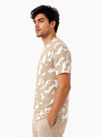 Men's Abstract Print Cotton Jersey T-Shirt - Sand & White