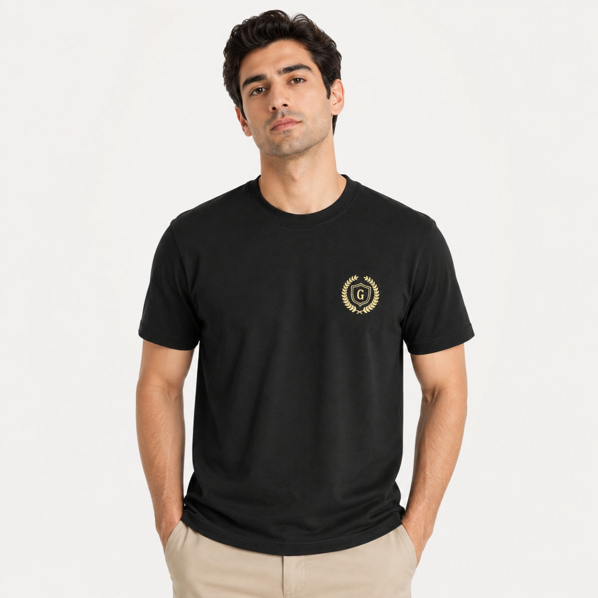 Men's Signature Crest Logo Cotton Jersey T-Shirt - Black