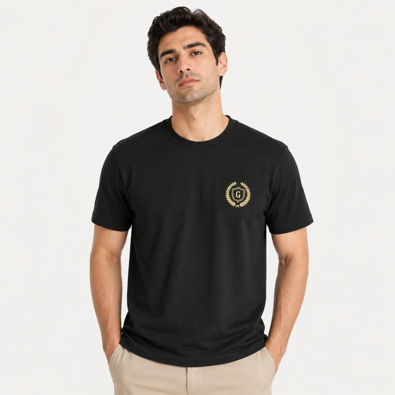 Men's Signature Crest Logo Cotton Jersey T-Shirt - Black