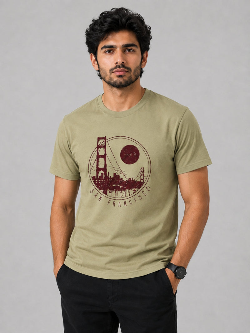 " SAN FRANCISCO" Printed Tee Shirt - Dark Beige