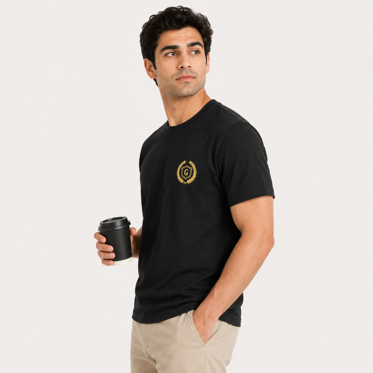Men's Signature Crest Logo Cotton Jersey T-Shirt - Black