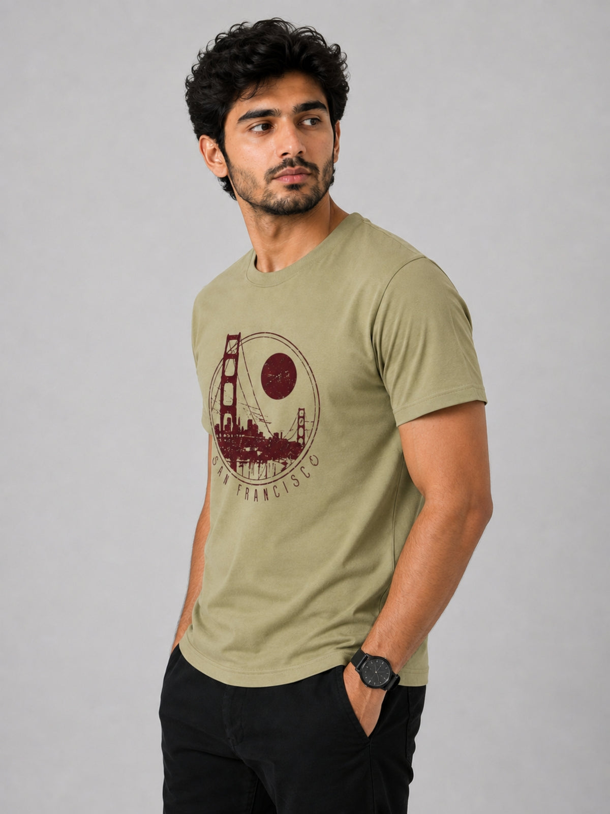 " SAN FRANCISCO" Printed Tee Shirt - Dark Beige