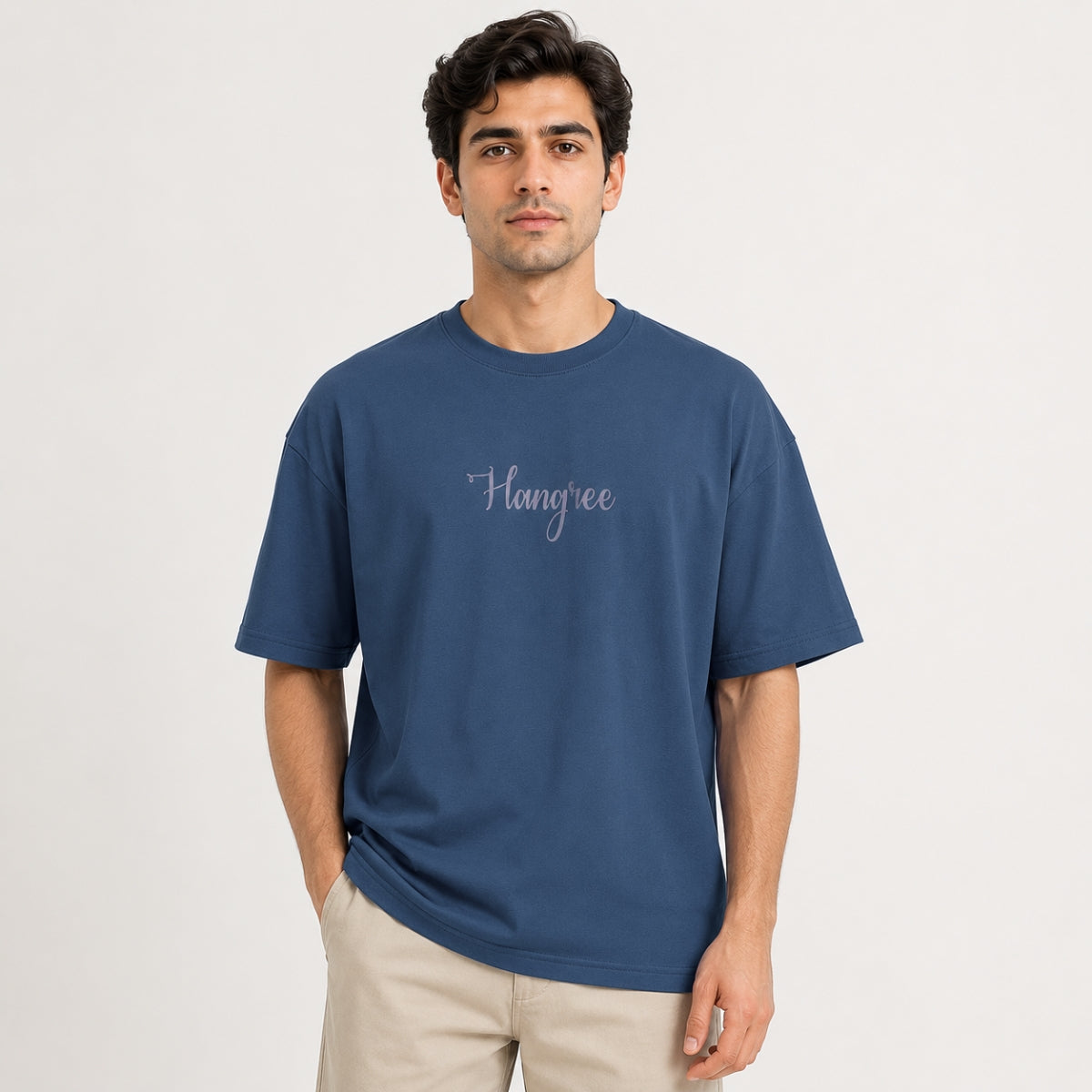 Unisex Oversized Drop Shoulder Cotton Jersey T-Shirt - Steel Blue