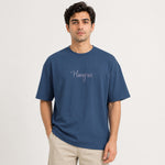 Unisex Oversized Drop Shoulder Cotton Jersey T-Shirt - Steel Blue