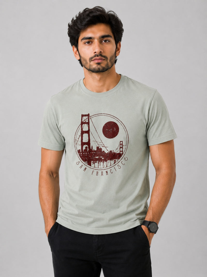 " SAN FRANCISCO" Printed Tee Shirt - Sage Green