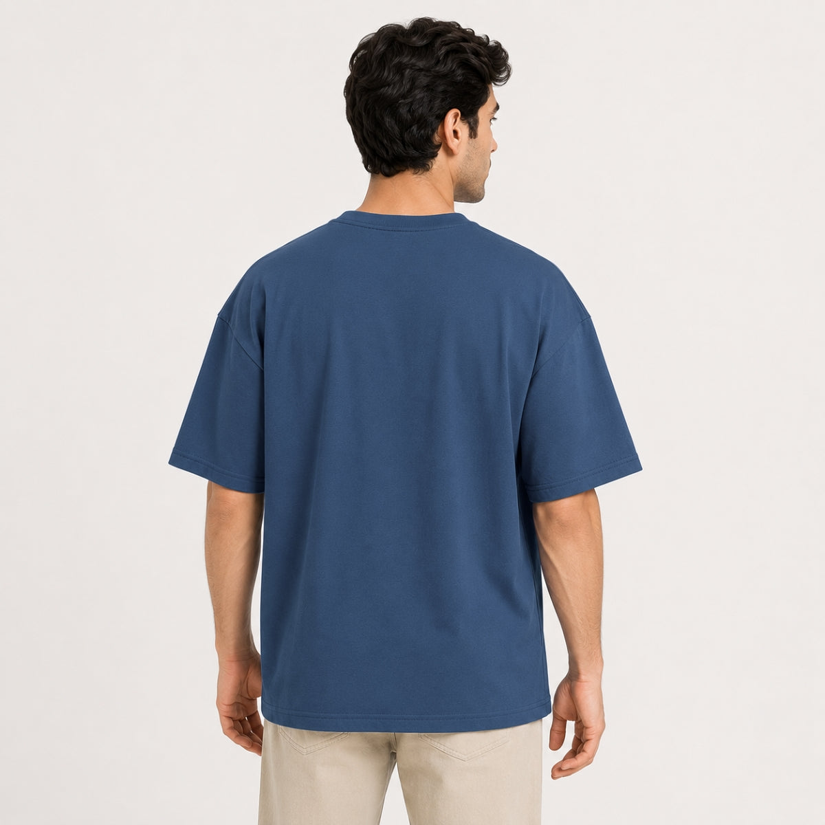 Unisex Oversized Drop Shoulder Cotton Jersey T-Shirt - Steel Blue