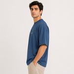 Unisex Oversized Drop Shoulder Cotton Jersey T-Shirt - Steel Blue