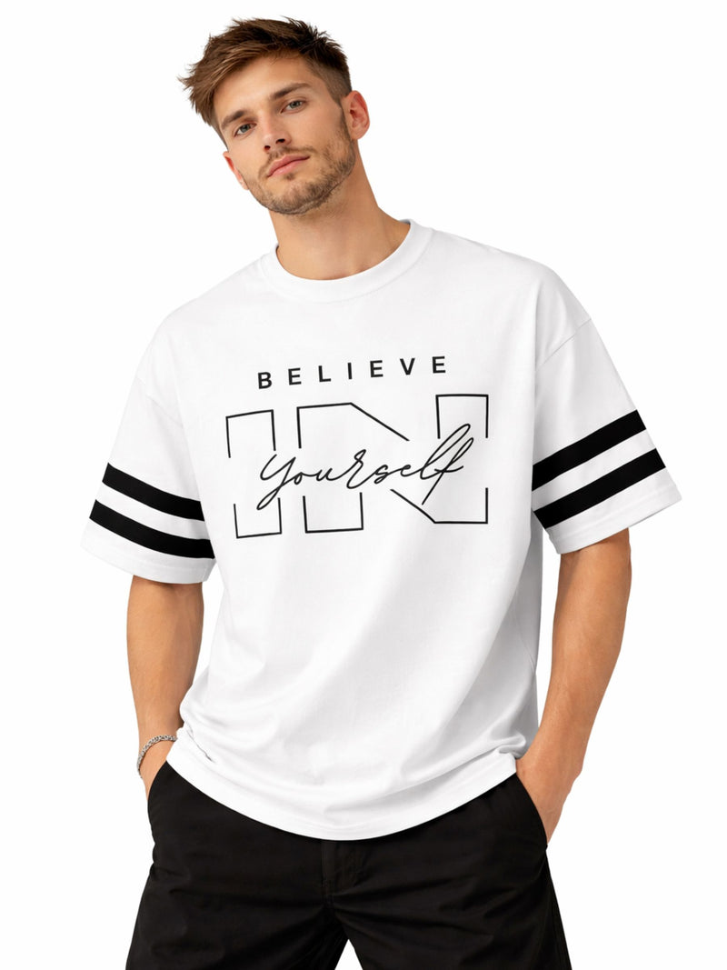 Unisex Oversized Graphic Printed Drop Shoulder T-Shirt - White