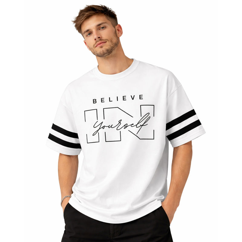 Unisex Oversized Graphic Printed Drop Shoulder T-Shirt - White