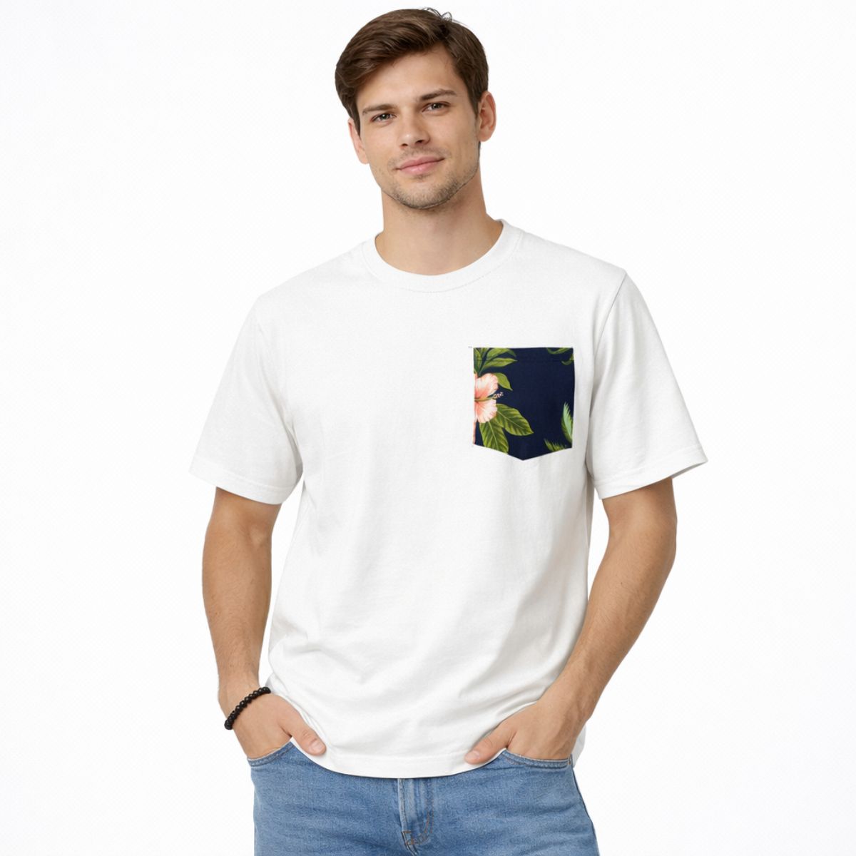 Men’s Premium Contrast Pocket T-Shirt – White