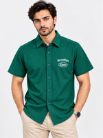 Classy "Brooklyn" Embroidered Soft Cotton Casual Shirt - Bottle Green
