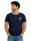 Men’s Signature Embroidered Contrast Neck Henley T-Shirt – Navy