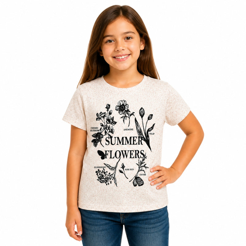 Girls’ Summer Flowers Graphic Printed T-Shirt – Off White