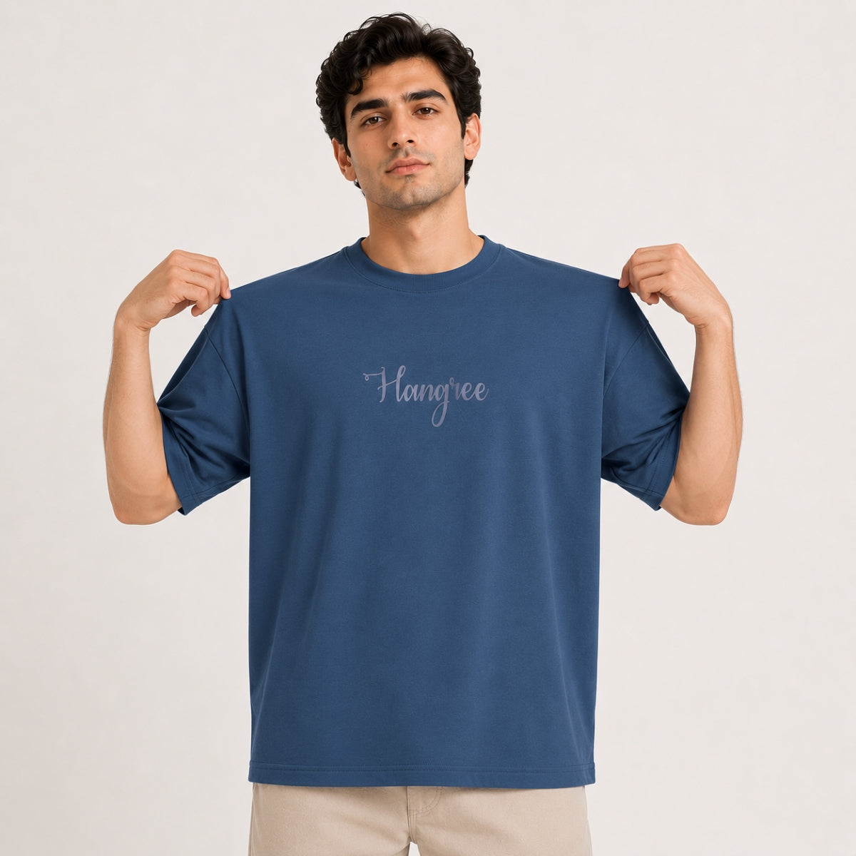 Unisex Oversized Drop Shoulder Cotton Jersey T-Shirt - Steel Blue