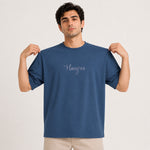 Unisex Oversized Drop Shoulder Cotton Jersey T-Shirt - Steel Blue