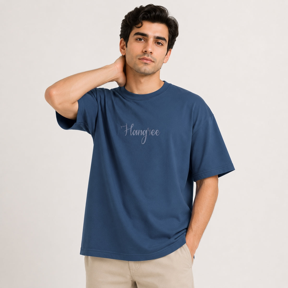 Unisex Oversized Drop Shoulder Cotton Jersey T-Shirt - Steel Blue