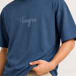 Unisex Oversized Drop Shoulder Cotton Jersey T-Shirt - Steel Blue