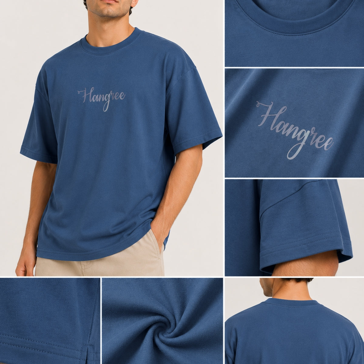 Unisex Oversized Drop Shoulder Cotton Jersey T-Shirt - Steel Blue