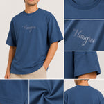 Unisex Oversized Drop Shoulder Cotton Jersey T-Shirt - Steel Blue
