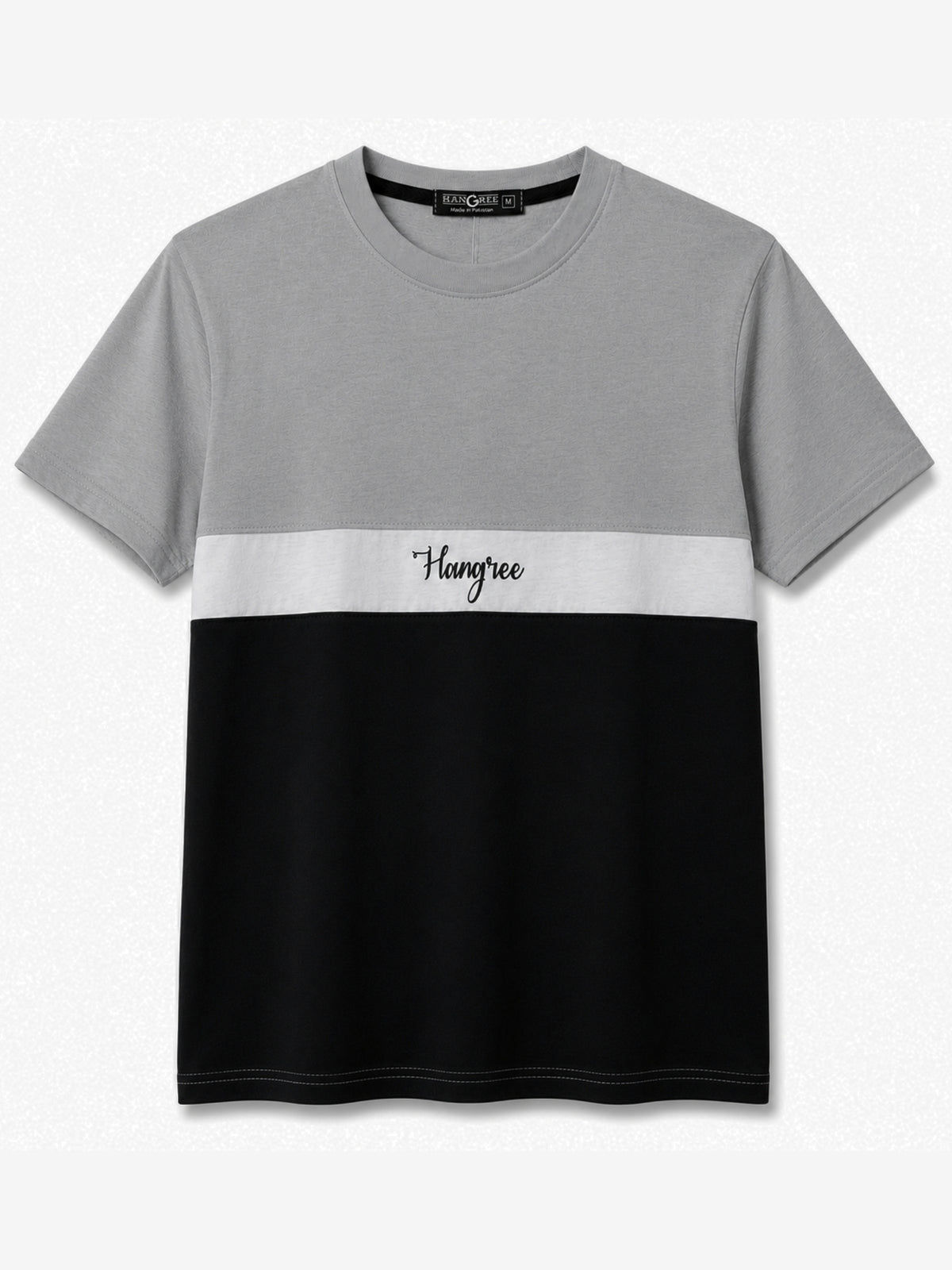 Men's Cut & Sew panel Tee Shirt - Gray, White & Black