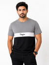 Men's Cut & Sew panel Tee Shirt - Gray, White & Black