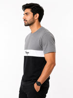 Men's Cut & Sew panel Tee Shirt - Gray, White & Black