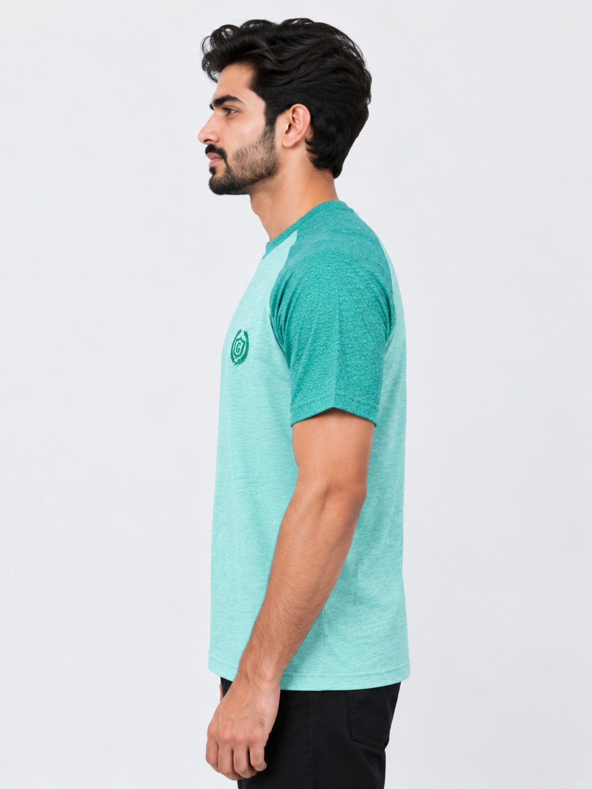 Signature Embroidered Raglan Combo Tee Shirt - Light Green