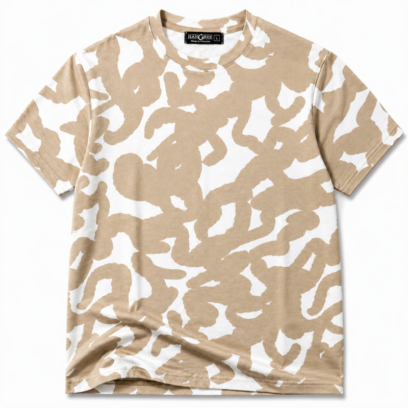 Men's Abstract Print Cotton Jersey T-Shirt - Sand & White