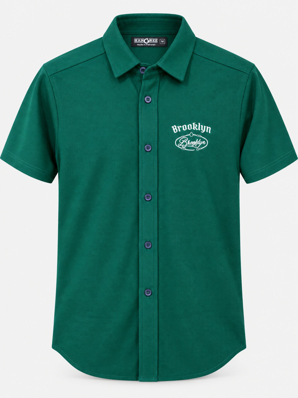 Classy "Brooklyn" Embroidered Soft Cotton Casual Shirt - Bottle Green